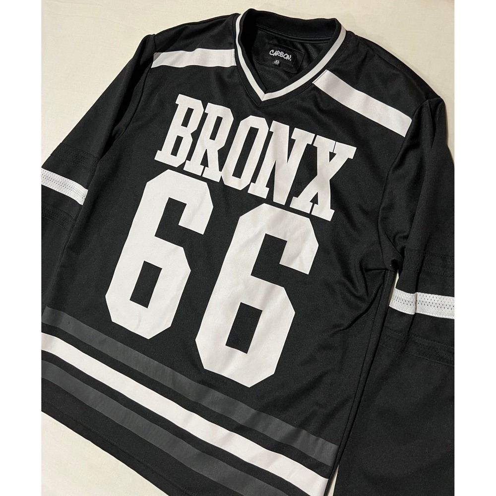Carbon Bronx 66 Jersey Mens XL Black White Long Sleeve V-Neck Streetwear Shirt